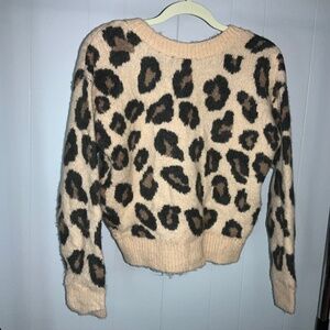 Pink Victoria's Secret leopard print Sweater Sz XS V back Cropped  reversible